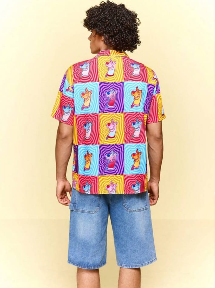 SWAVVY SCOOBY-DOO Plaid & Cartoon Pattern Short Sleeve Men's Shirt